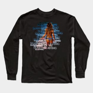 Surfing at the Beach - Typography Artwork Long Sleeve T-Shirt